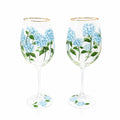 Painted Blue Hydrangea Wine Glass