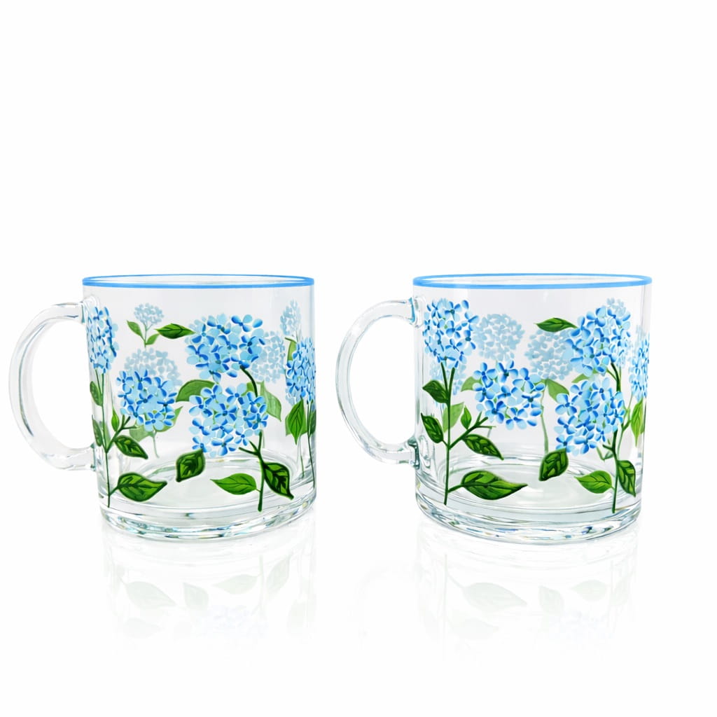 Painted Blue Hydrangea Mugs