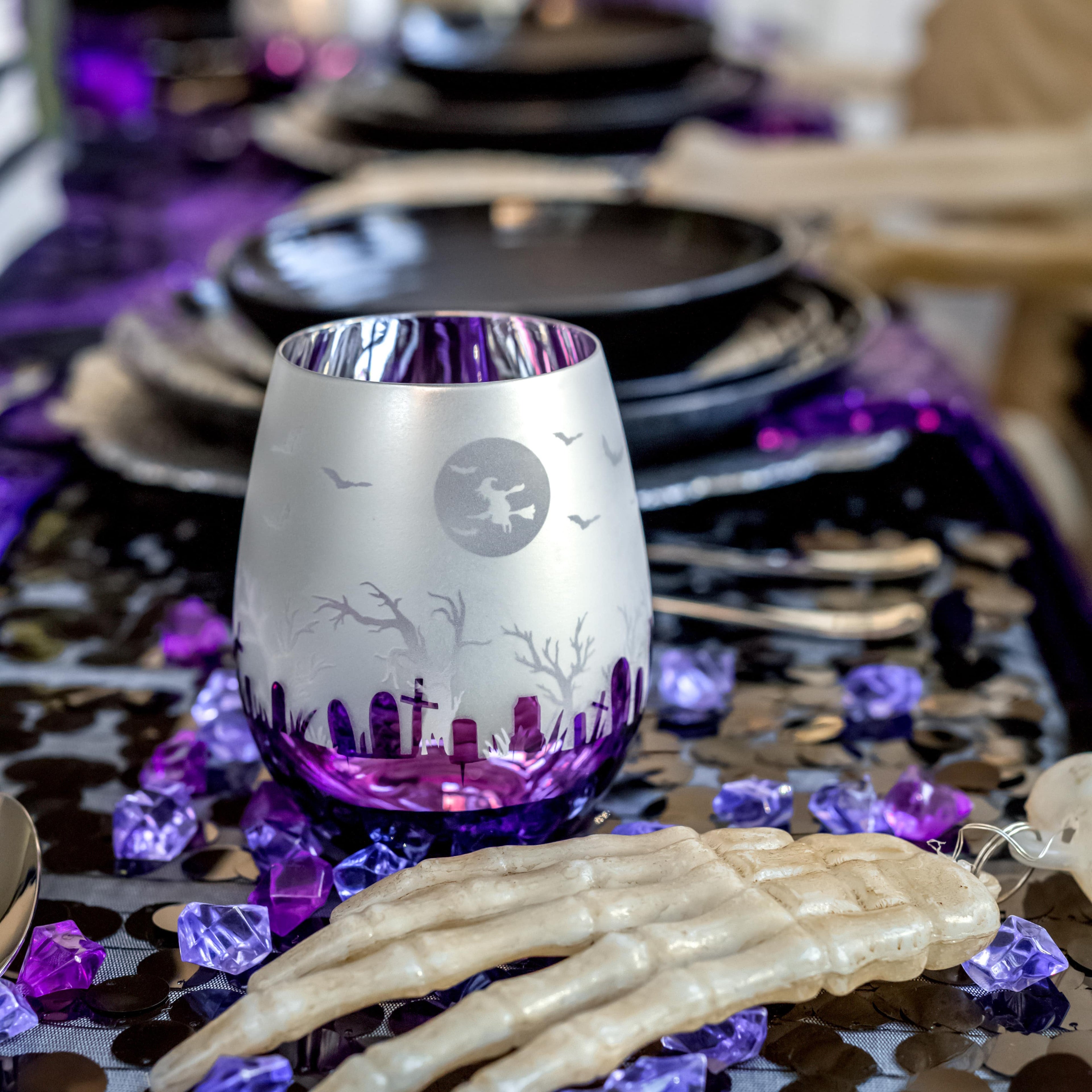 Purple Halloween Stemless Wine Glasses