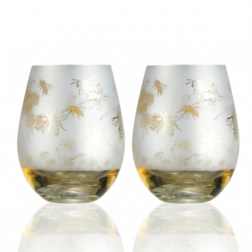 Yellow Bee Stemless Wine Glasses