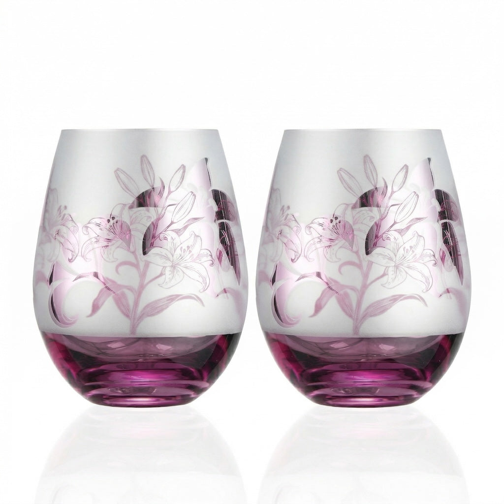 Purple Lillies Stemless Wine Glasses