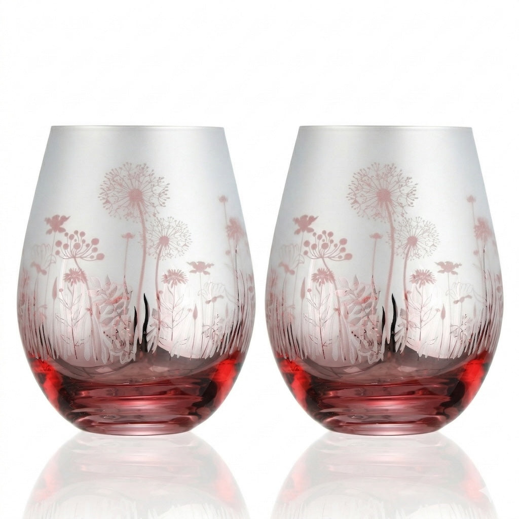 Pink Garden Stemless Wine Glasses