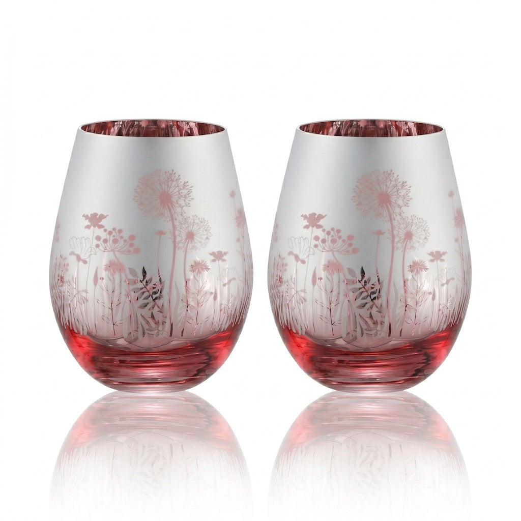 Pink Garden Stemless Wine Glasses