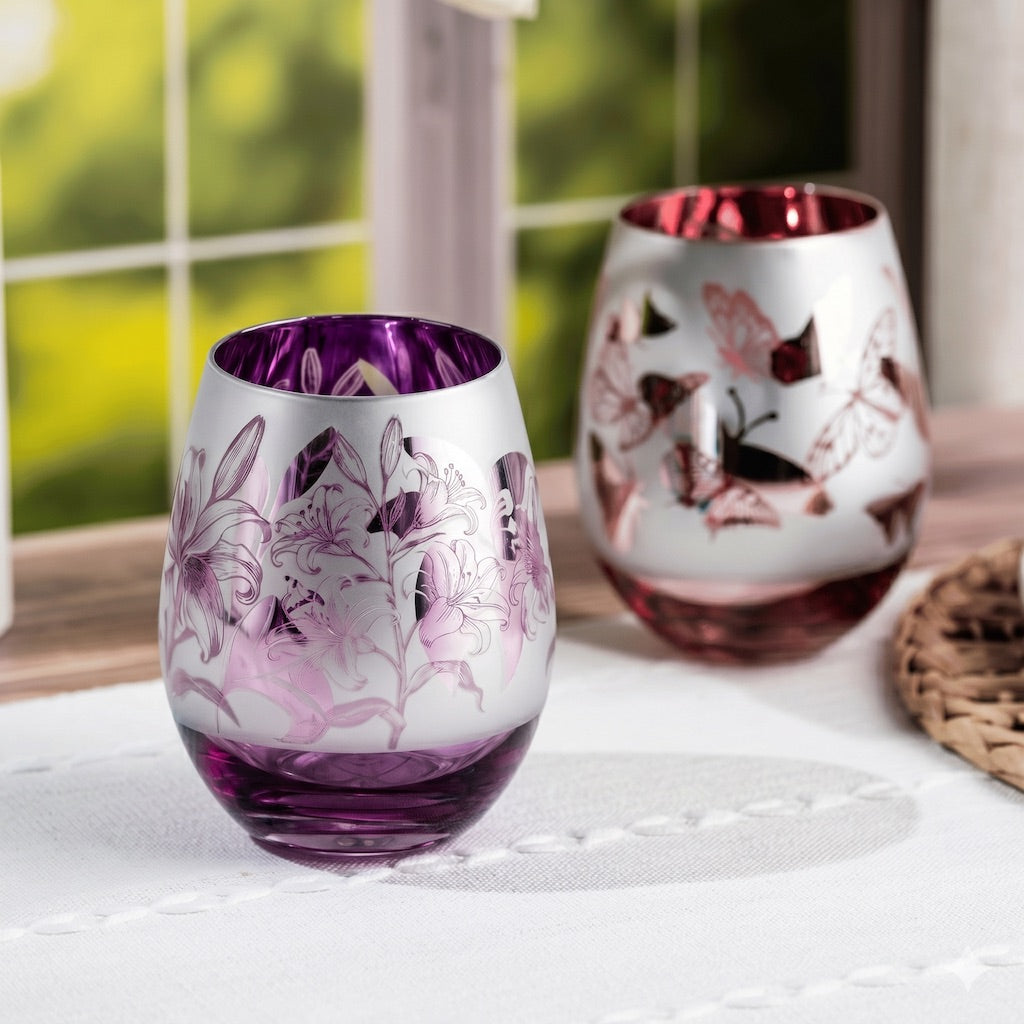 Purple Lillies Stemless Wine Glasses