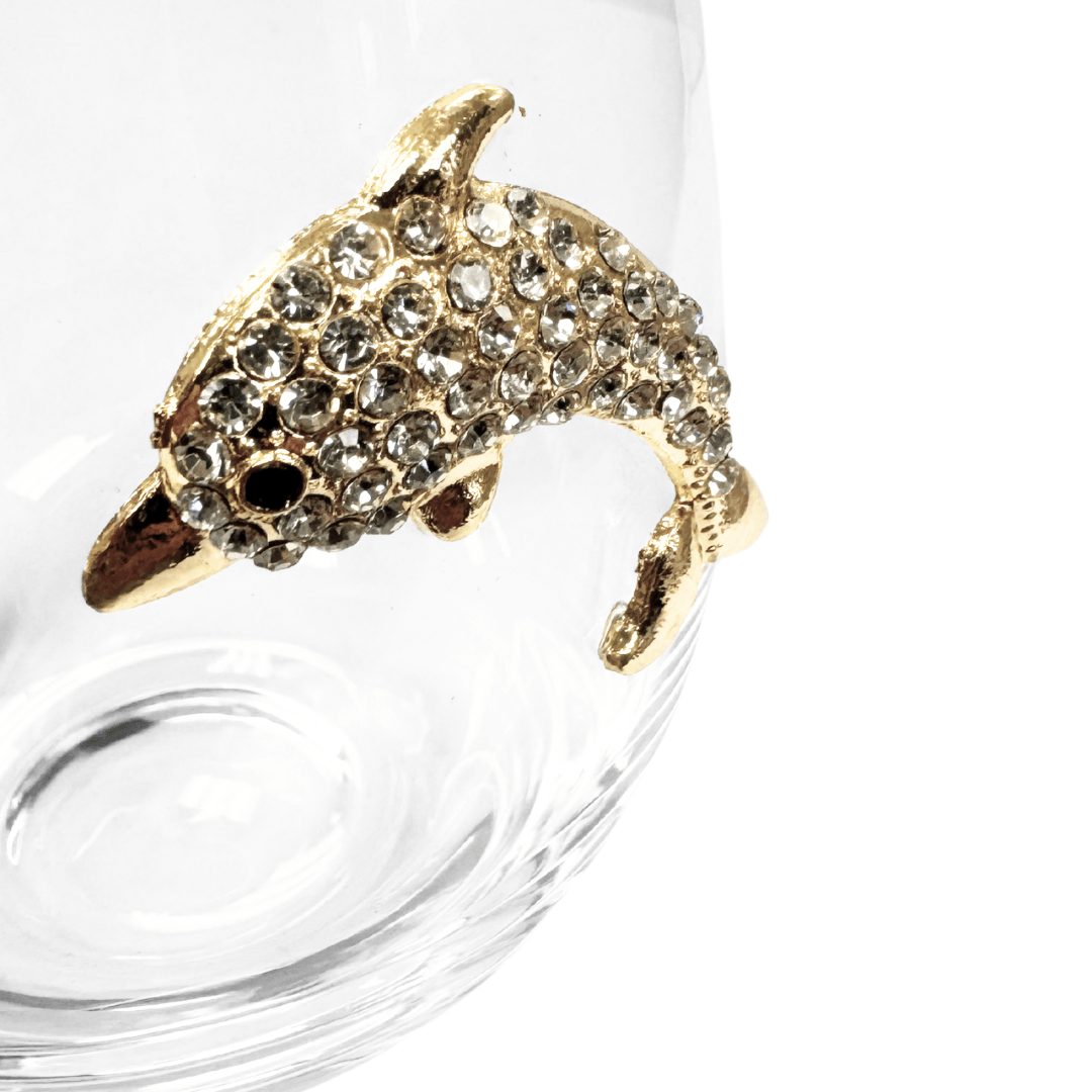 Jeweled Dolphin Stemless Wine Glasses
