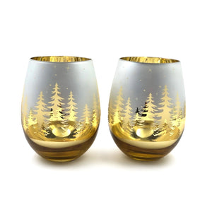 12 days of christmas stemless wine glasses Gold Pine Tree Stemless Wine Glasses (Set of 2)