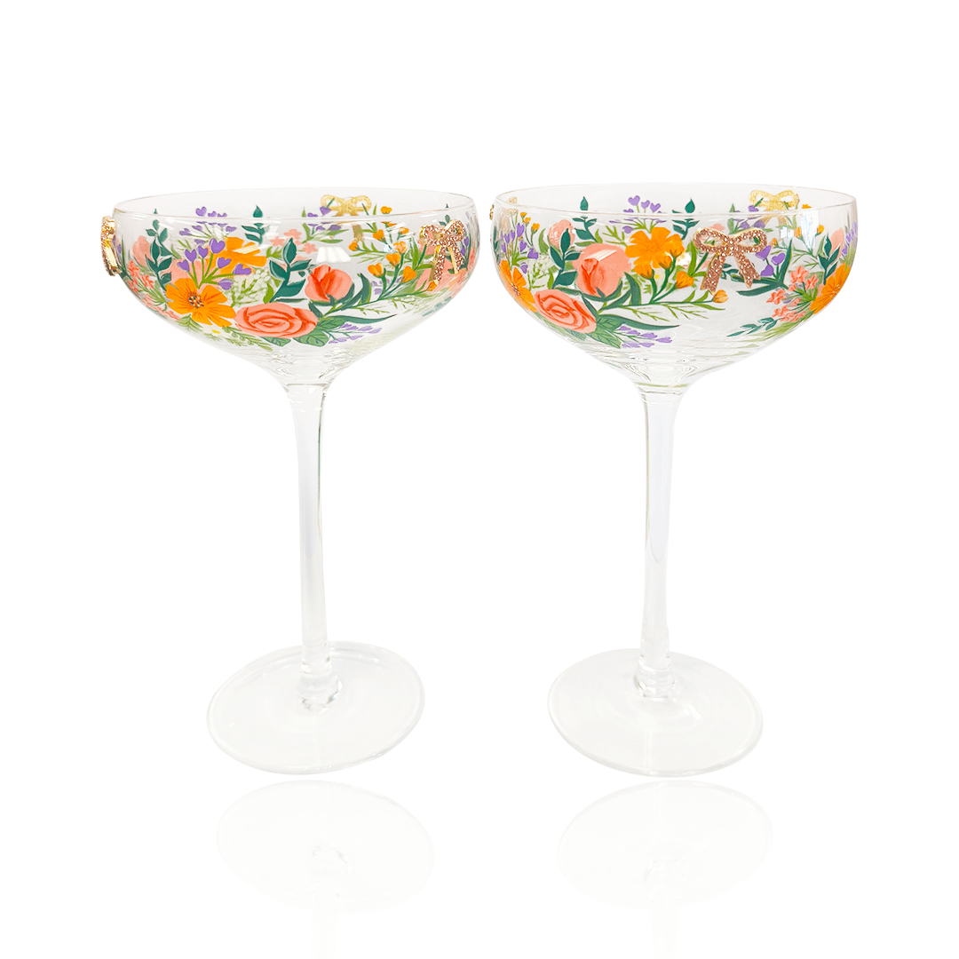 Floral & Bowtie Coupe Glasses