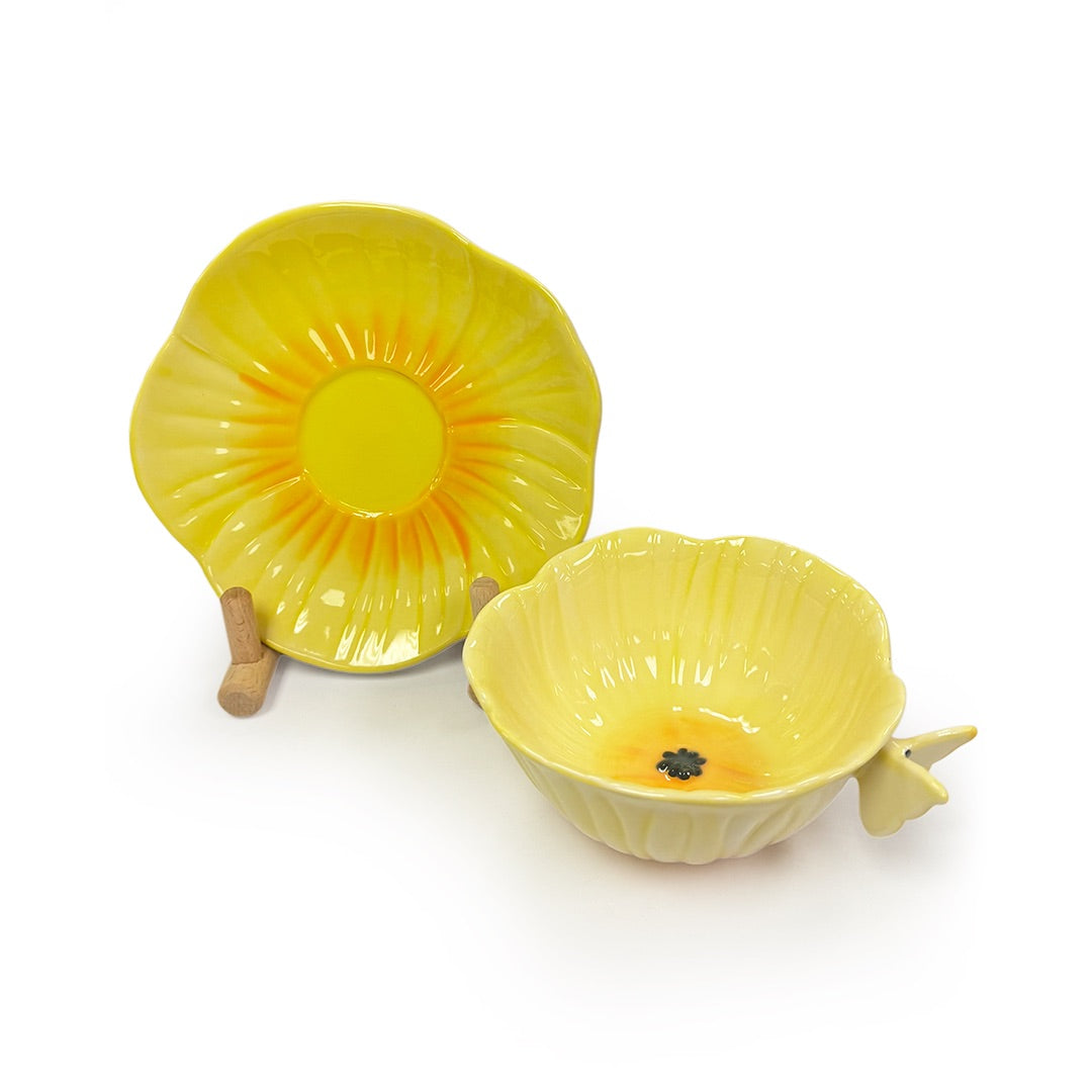 Yellow Butterfly Pansy Cup & Saucer Set