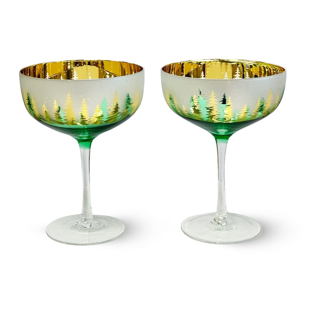 Green Pine Tree Coupe Glasses