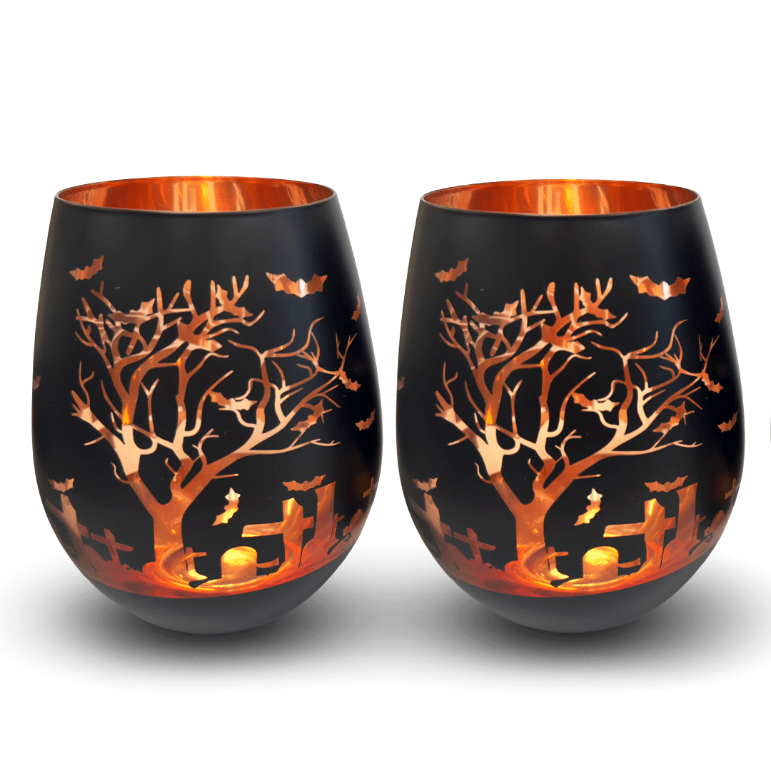 Black Halloween Stemless Wine Glasses