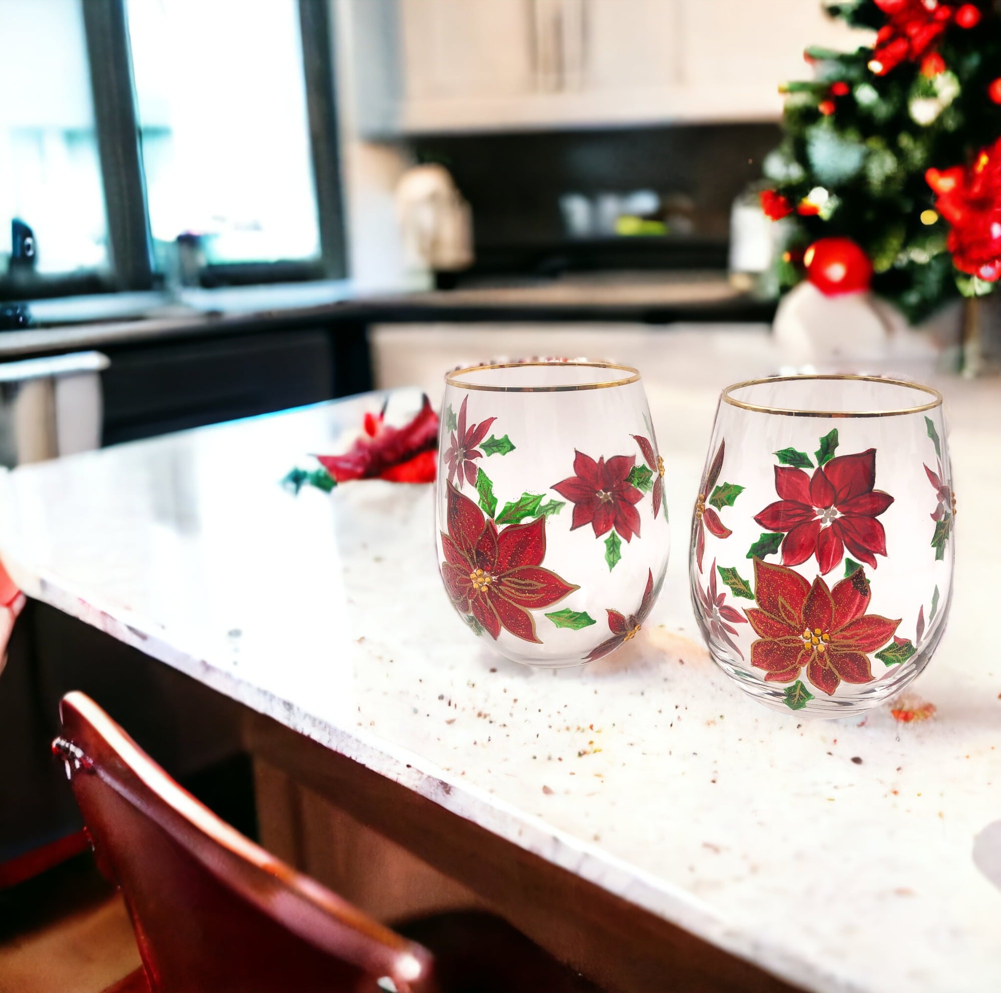 stemless wine glass, christmas wine glass, wine glasses with gold rim, cute wine glasses, fun wine glasses, wine glasses set , set of wine glasses, christmas wine glasses