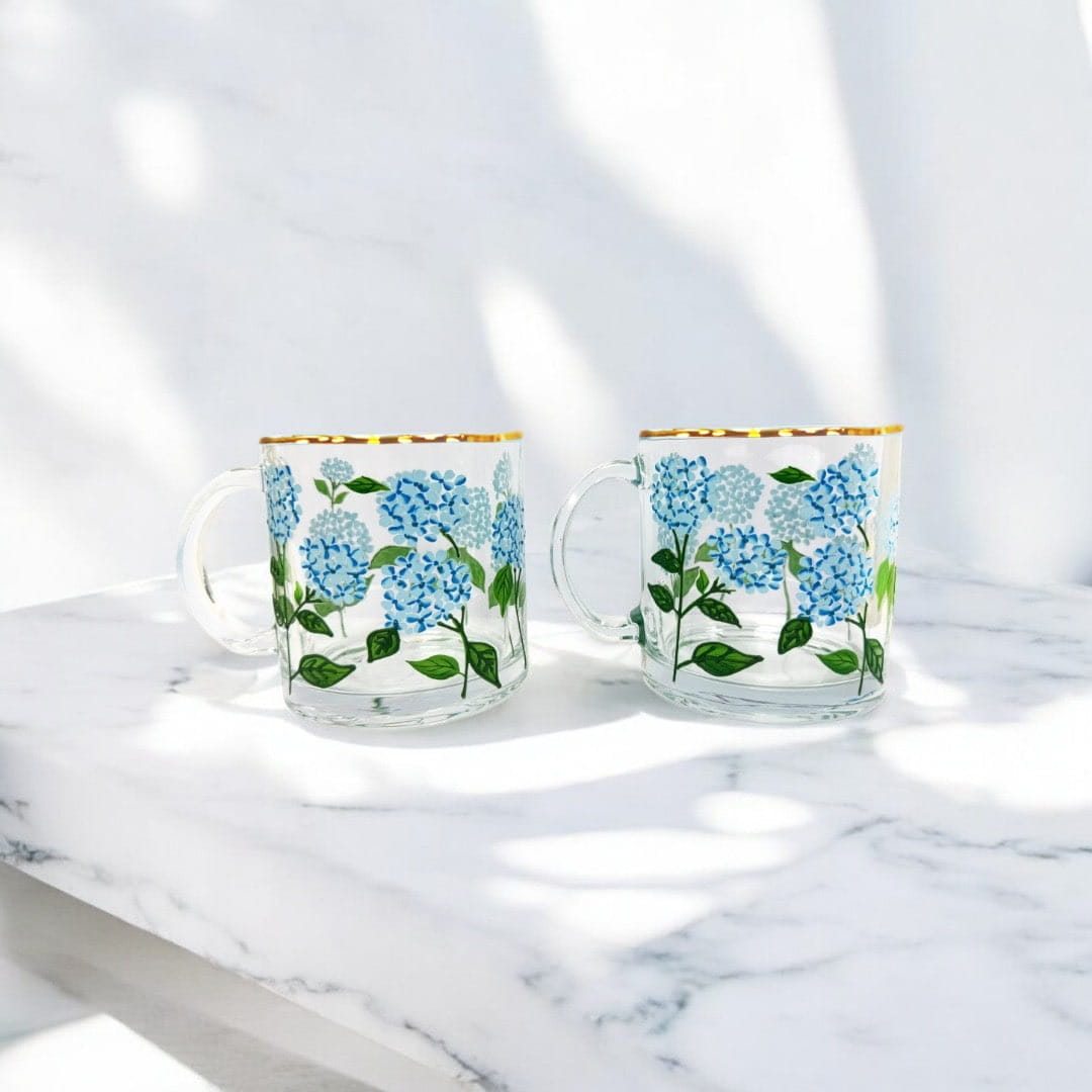 Painted Blue Hydrangea Mugs