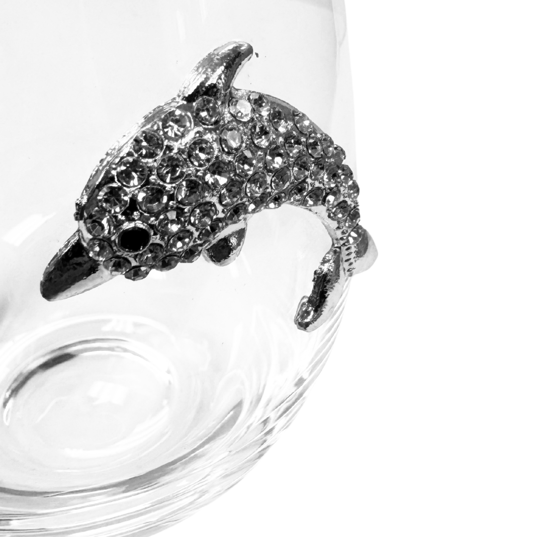 Jeweled Dolphin Stemless Wine Glasses