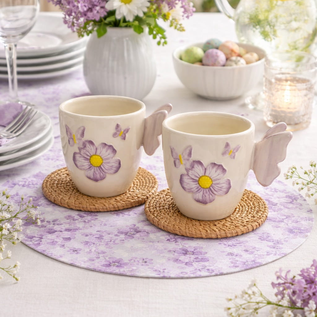 Purple Butterfly Flower Mugs