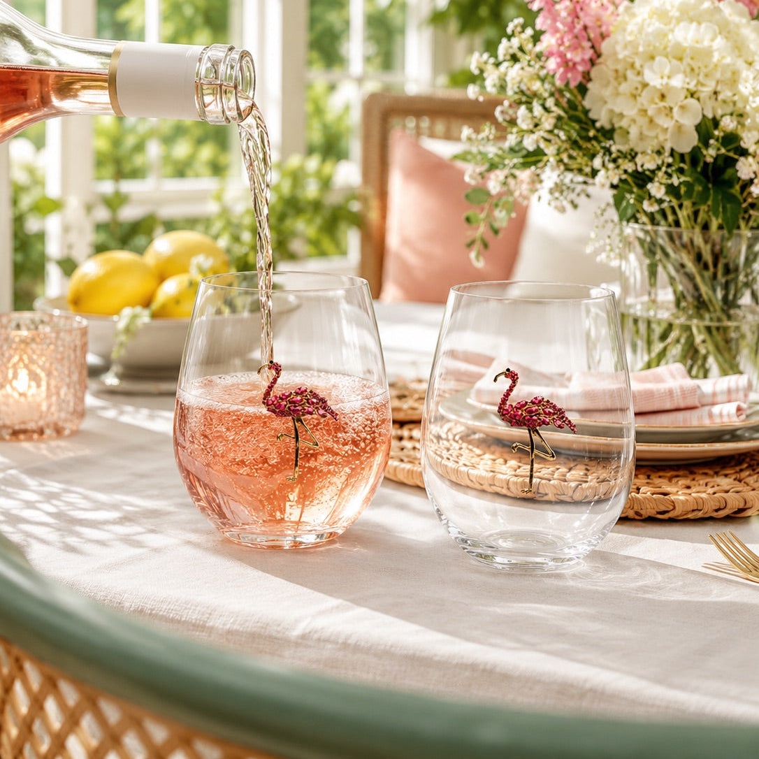 Jeweled Flamingo Stemless Wine Glasses