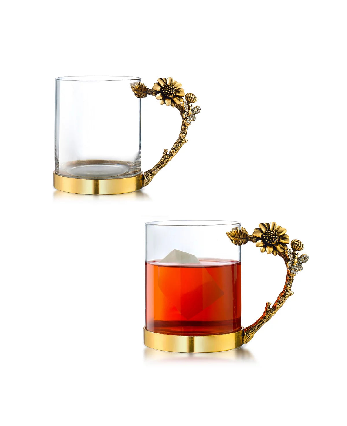 3D Jeweled Gold Sunflower & Bee Handle Mugs