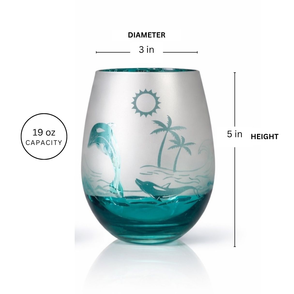 Aqua Dolphin Stemless Wine Glasses