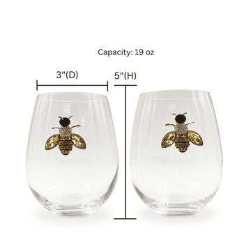 bee stemless wine glasses, bee glasses, bee wine glasses, bee glass, bee wine glass, bedazzled wine glasses