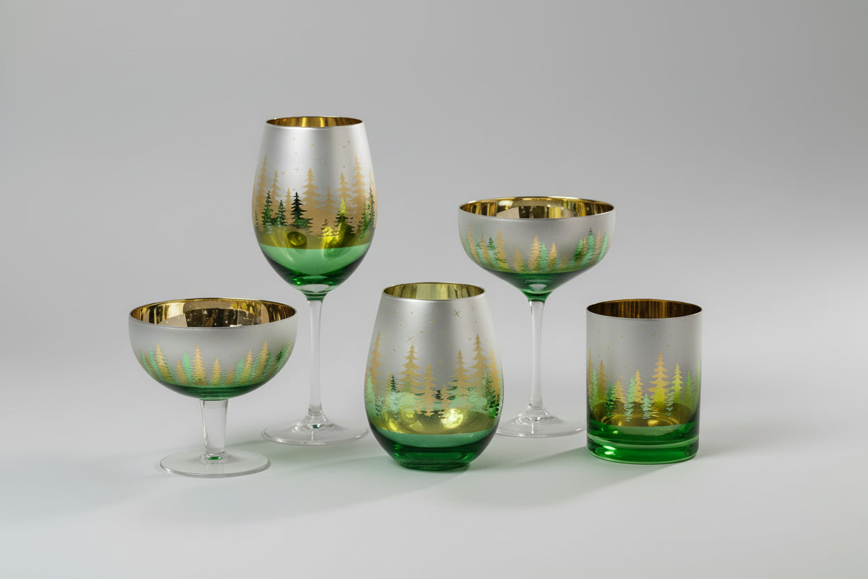 Green Pine Tree Whiskey Glasses