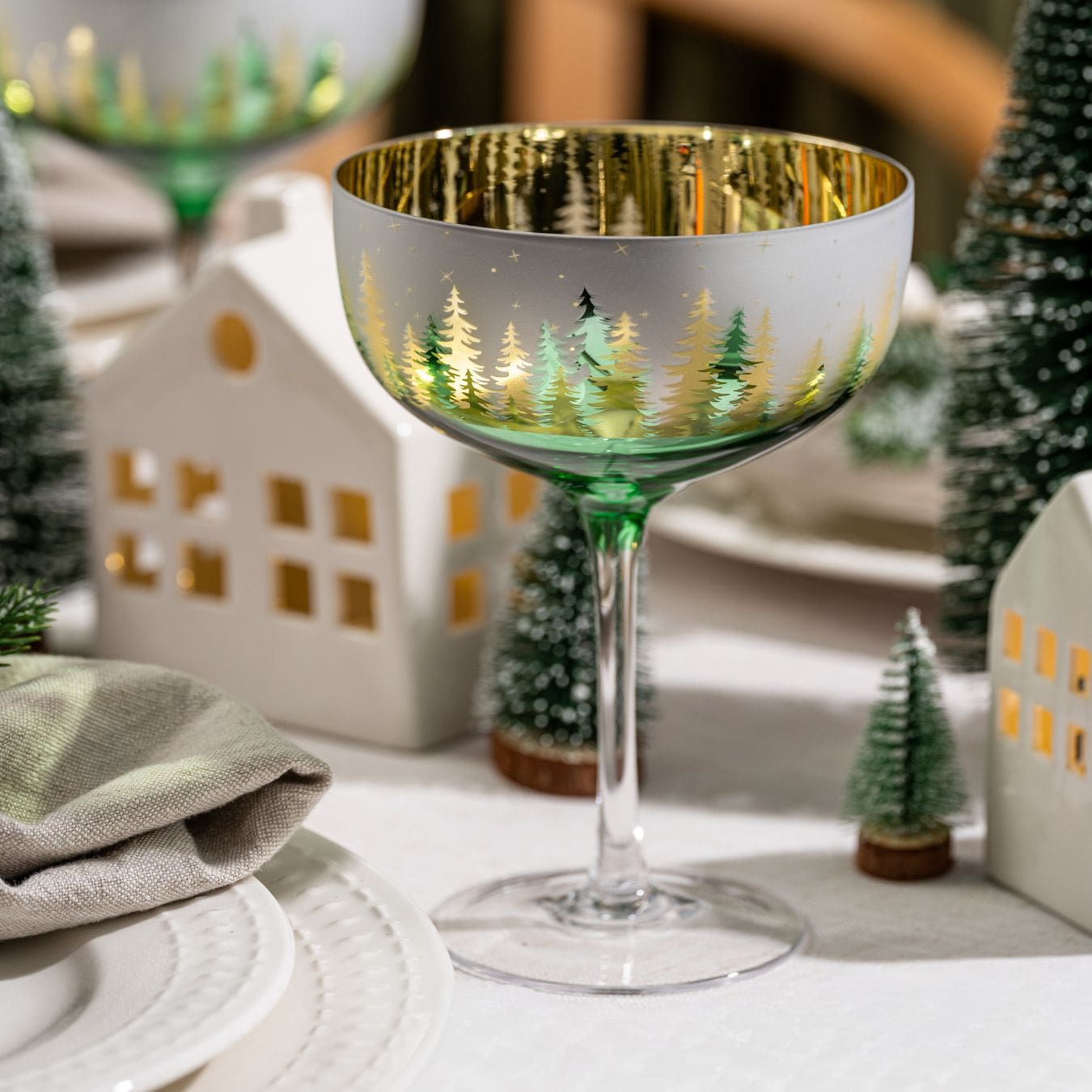 Green Pine Tree Coupe Glasses