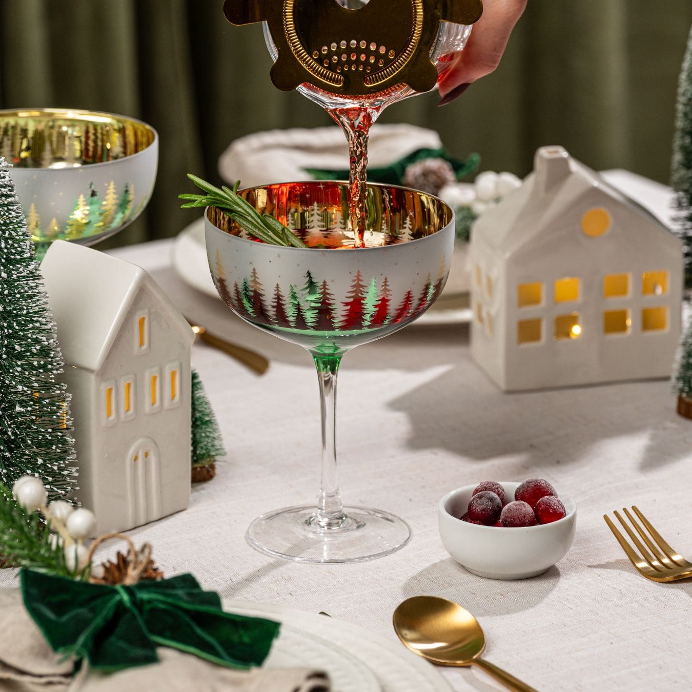 Green Pine Tree Coupe Glasses