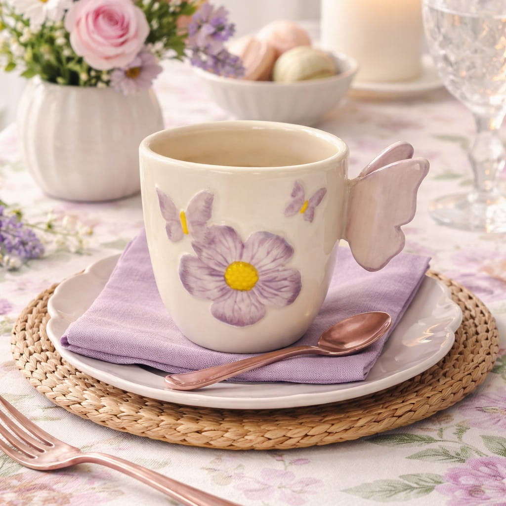 Purple Butterfly Flower Mugs