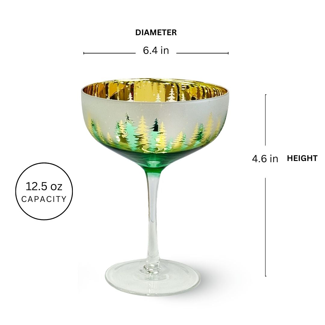 Green Pine Tree Coupe Glasses