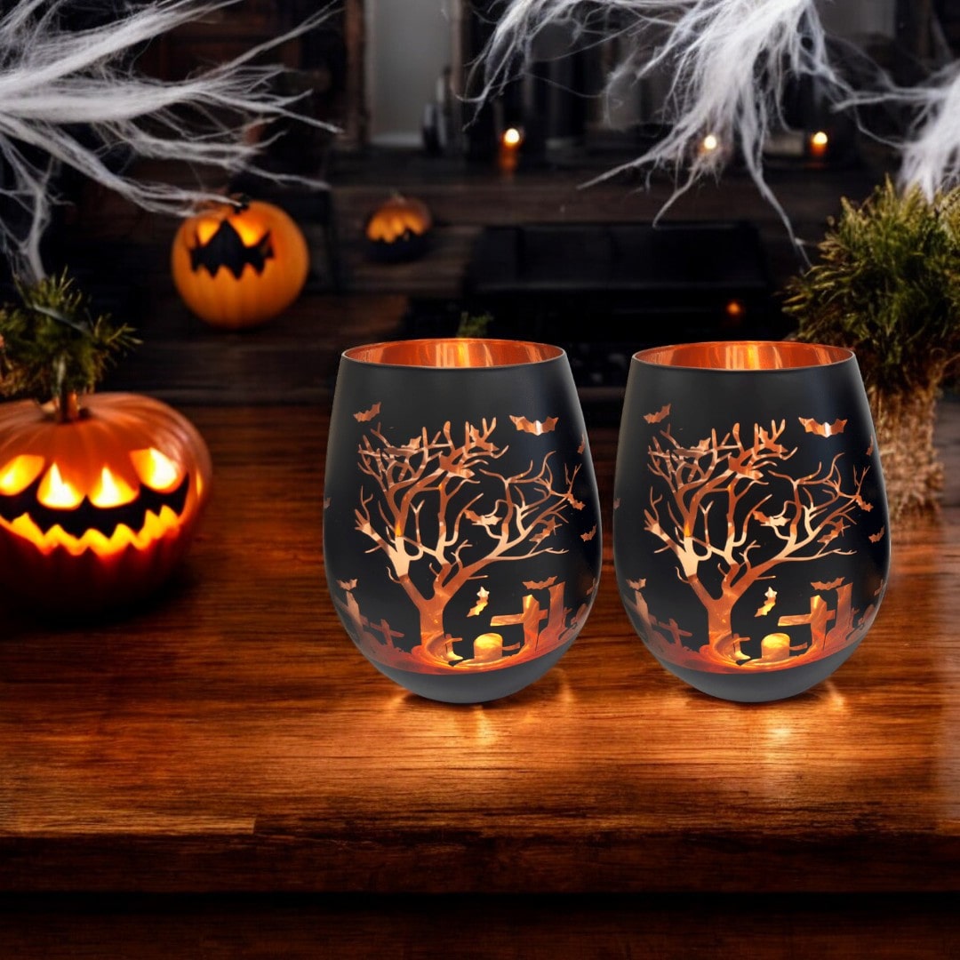 Black Halloween Stemless Wine Glasses