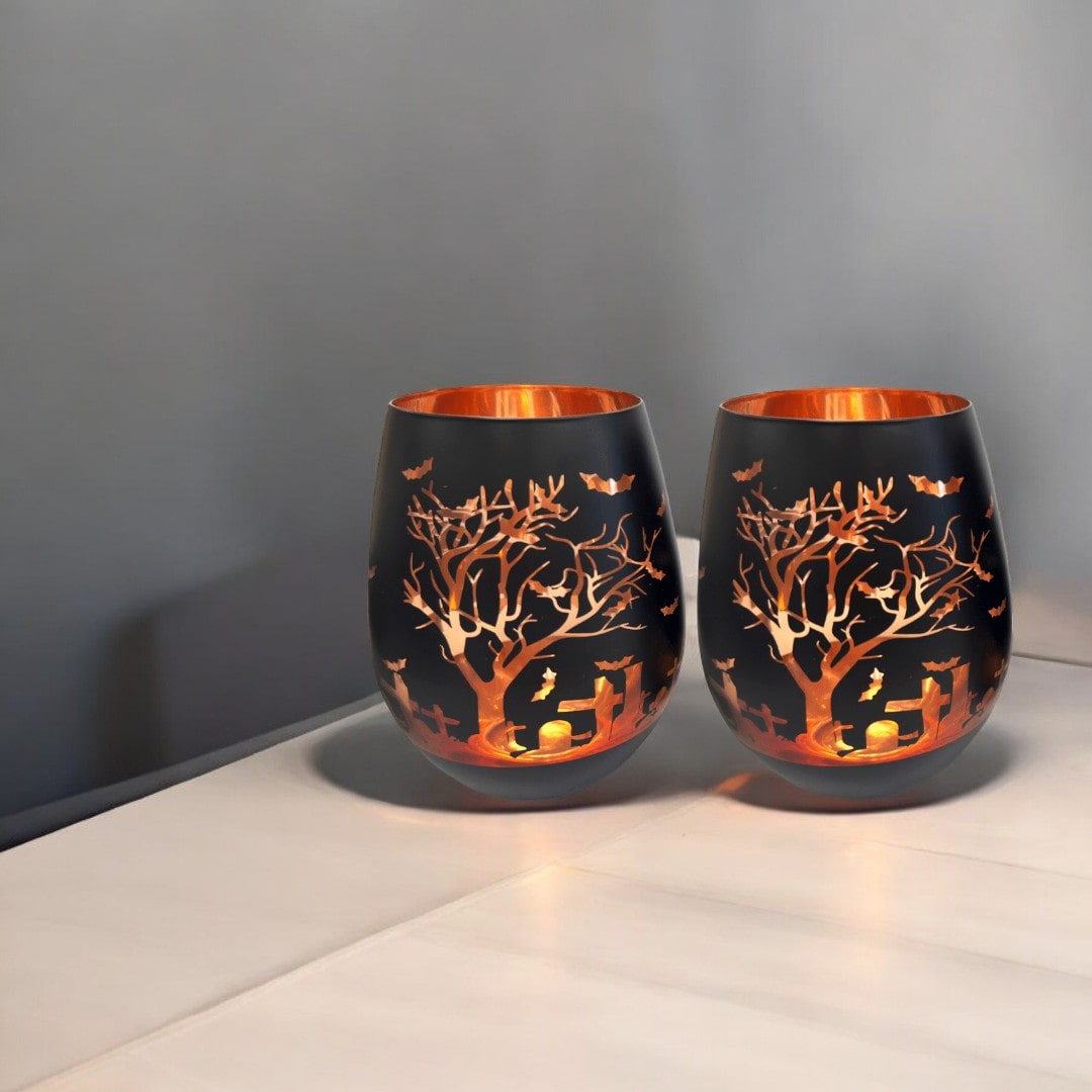 Black Halloween Stemless Wine Glasses