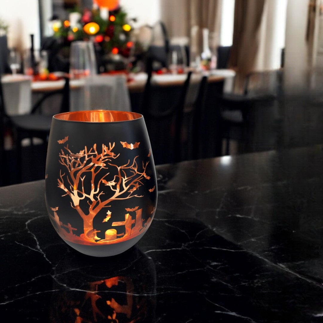 Black Halloween Stemless Wine Glasses