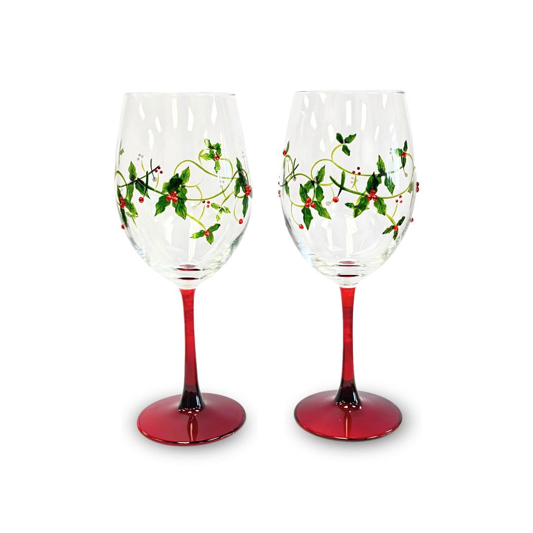Christmas Holly Wine Glasses