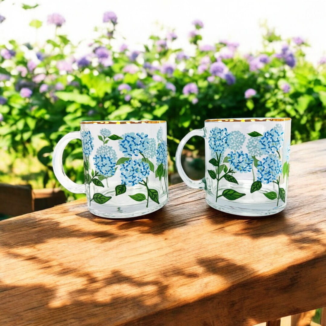 Painted Blue Hydrangea Mugs