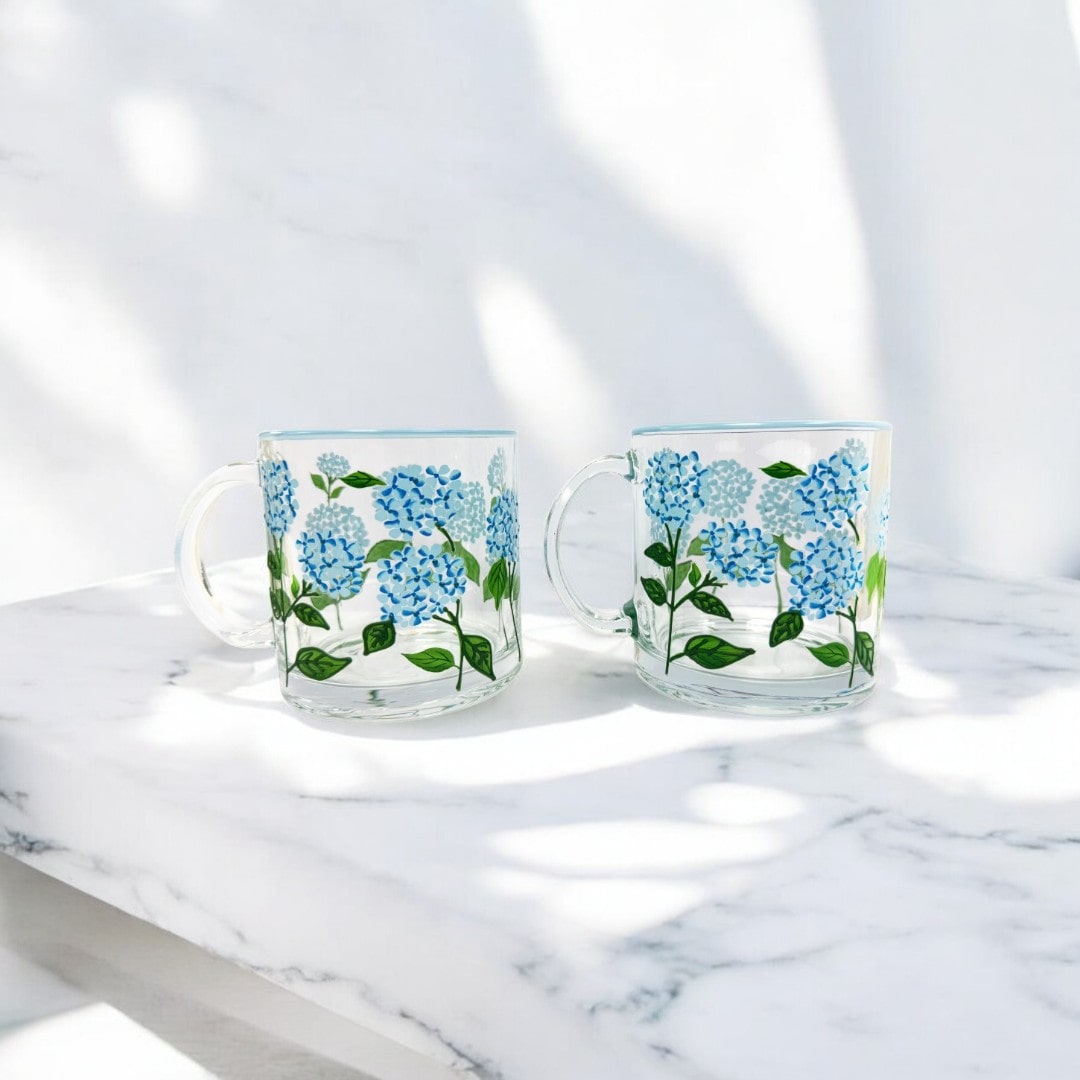 Painted Blue Hydrangea Mugs