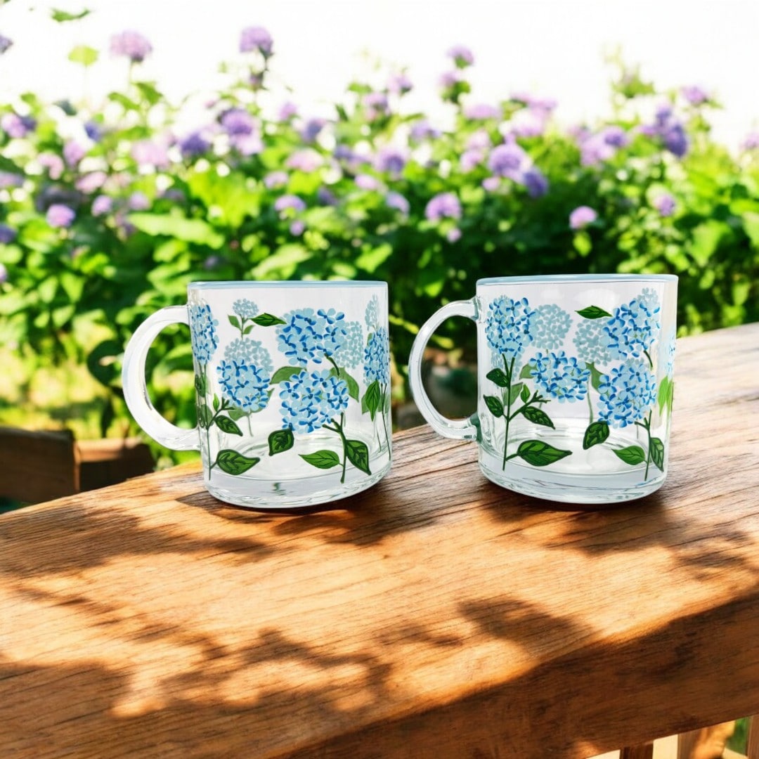 Painted Blue Hydrangea Mugs