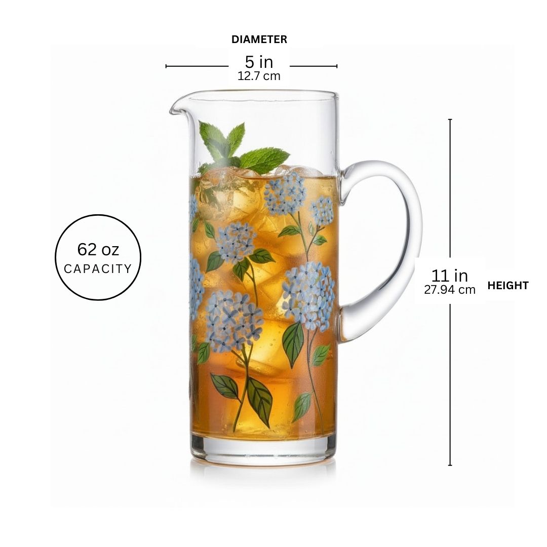 Painted Blue Hydrangea Pitcher