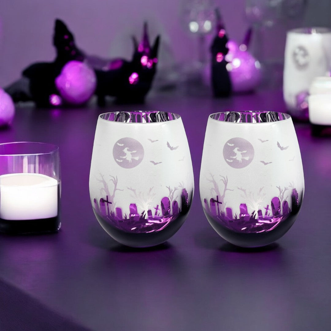 Purple Halloween Stemless Wine Glasses
