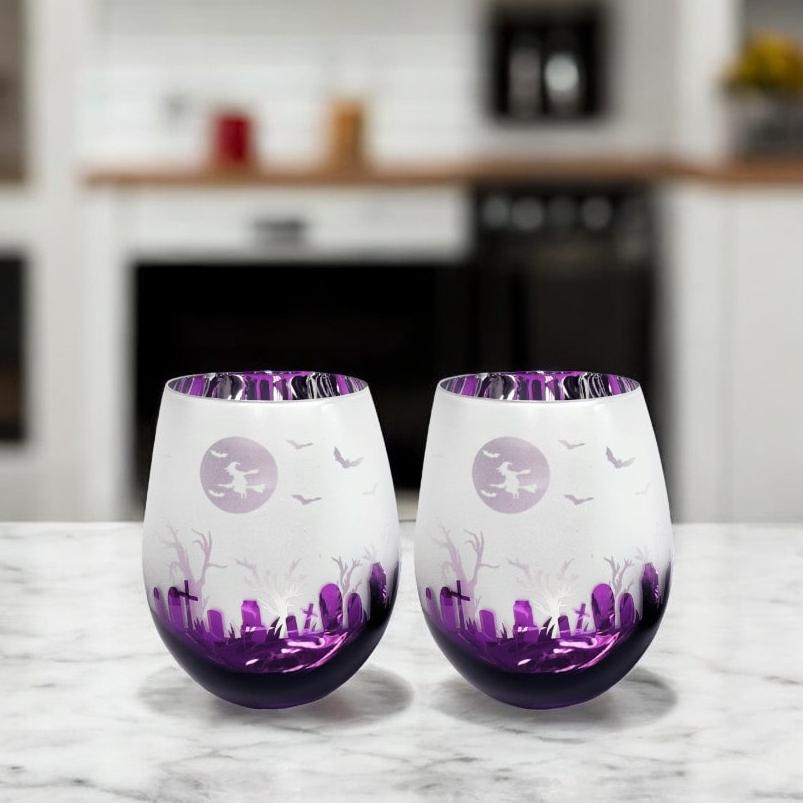 Purple Halloween Stemless Wine Glasses