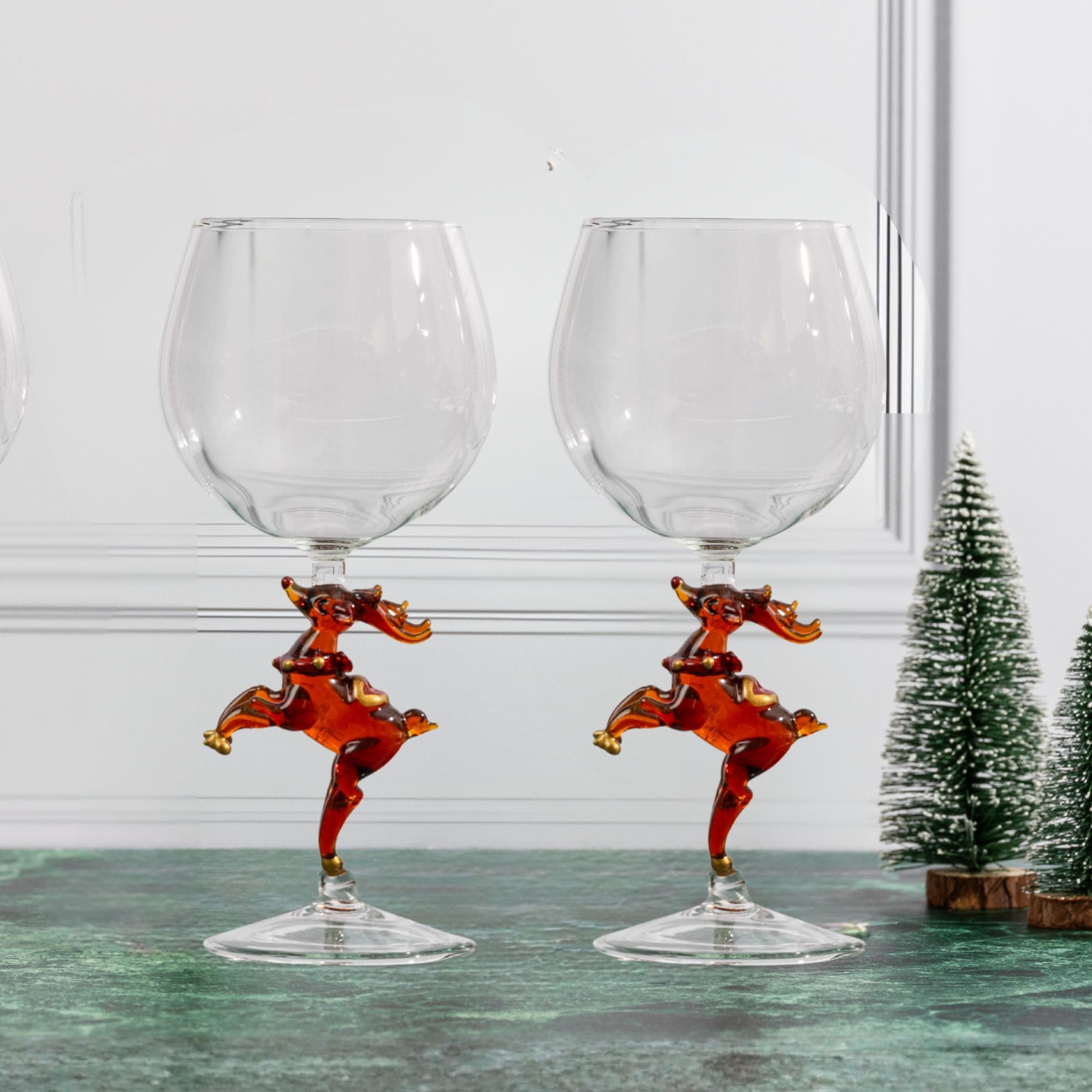 3D Stemmed Reindeer Wine Glasses