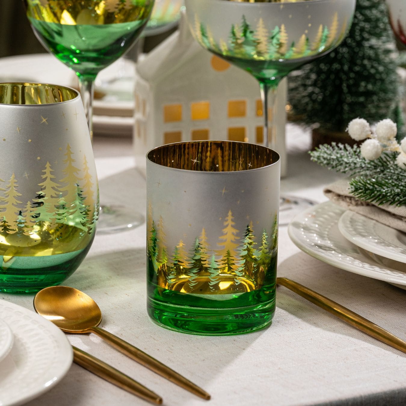 Green Pine Tree Whiskey Glasses