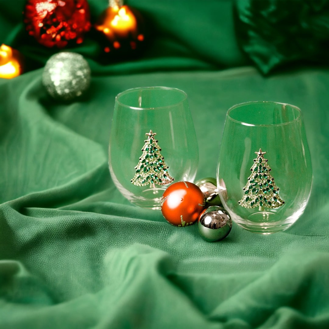 green glassware, fun wine glasses gifts, holiday glassware christmas, wine glass gift box, wine glass gift for her,