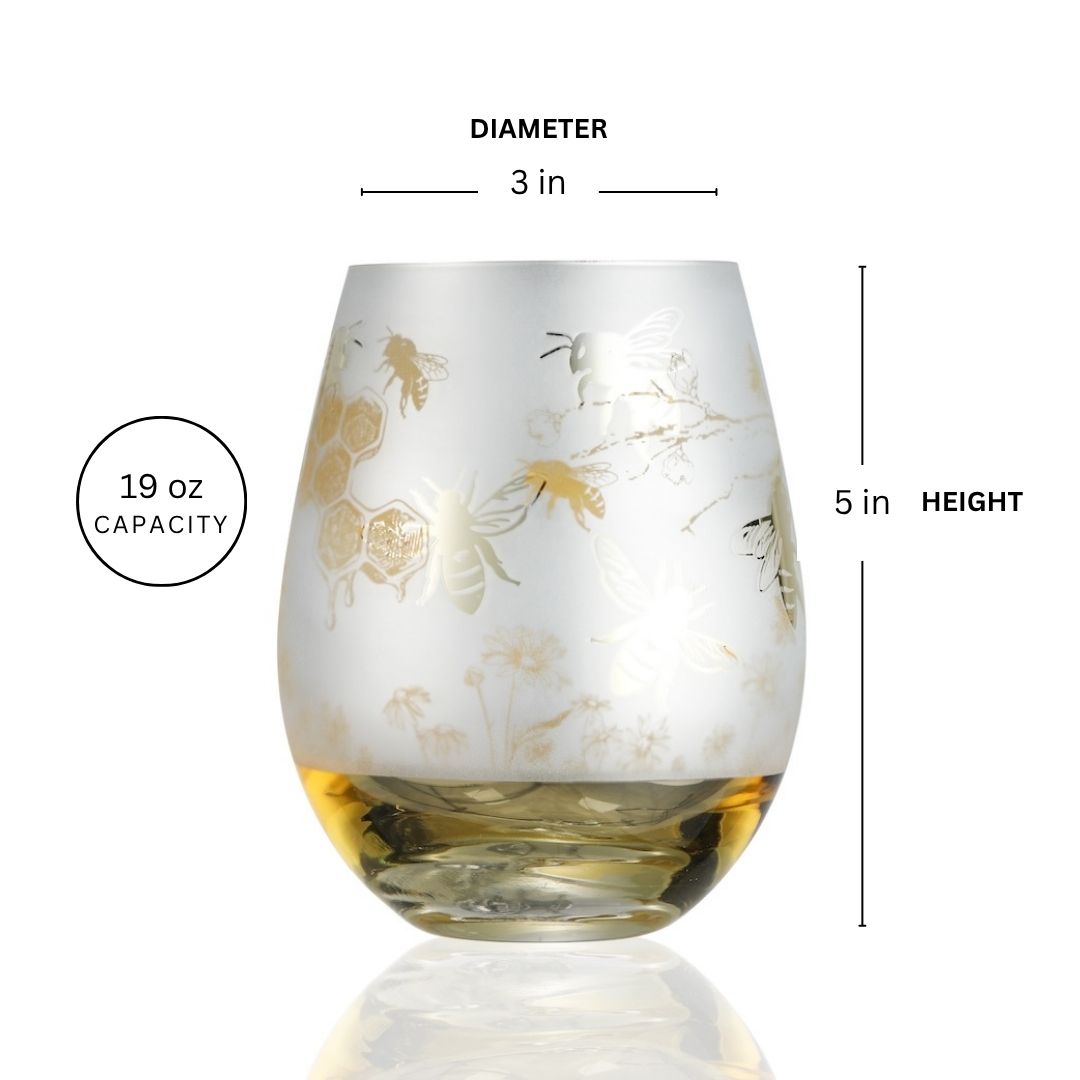 Yellow Bee Stemless Wine Glasses