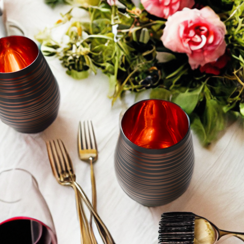 black stemless wine glasses, black tiara glassware, vintage black glassware, black glass cups