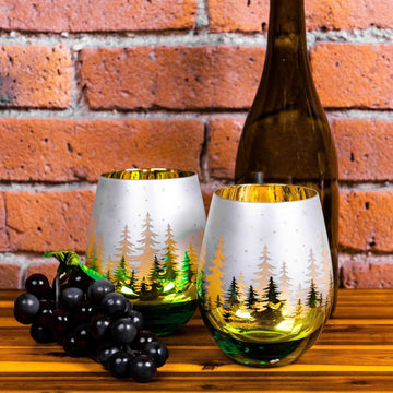 green glassware, fun wine glasses gifts, holiday glassware christmas, wine glass gift box, stemless wine glass gift box, 