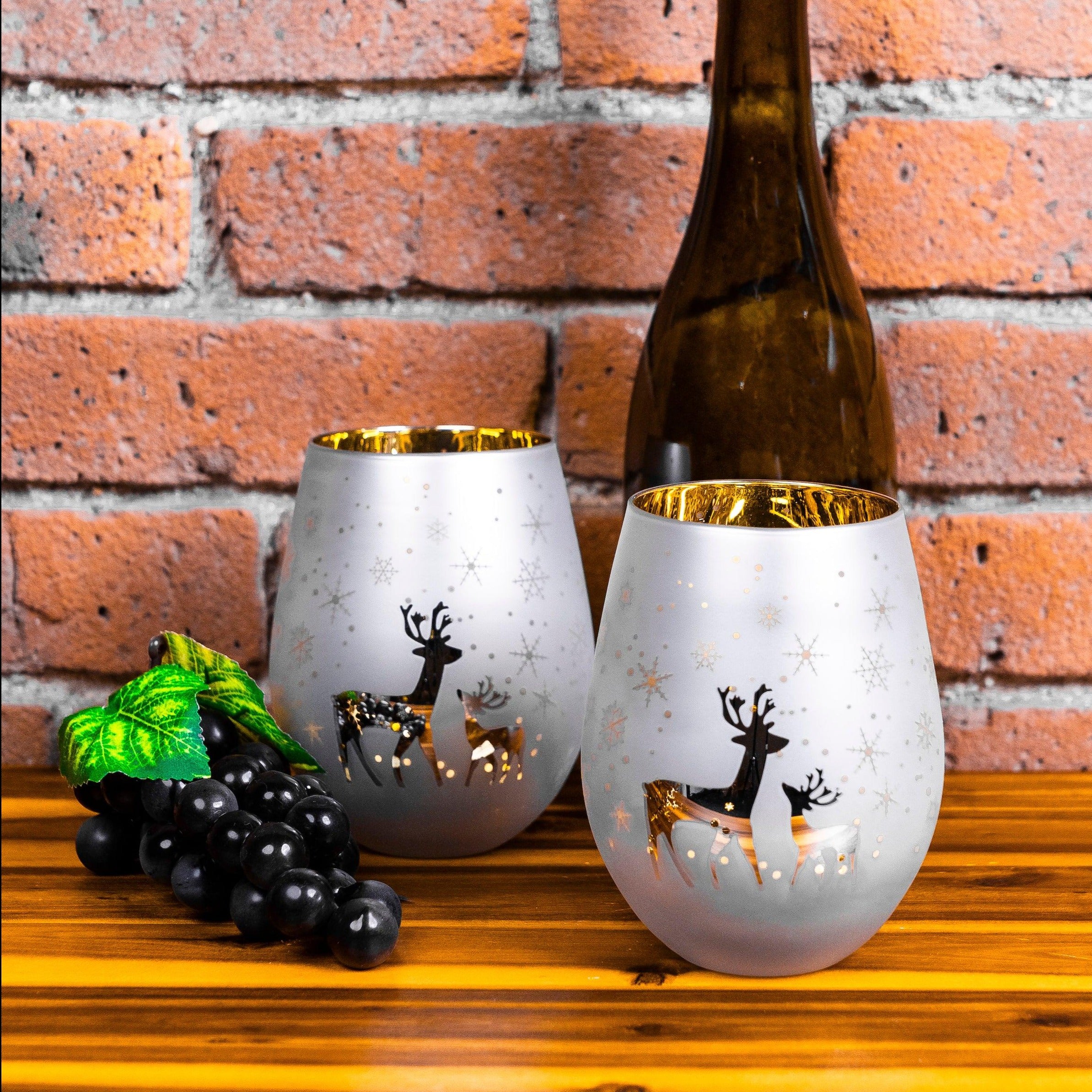 Silver Deer Stemless Wine Glasses
