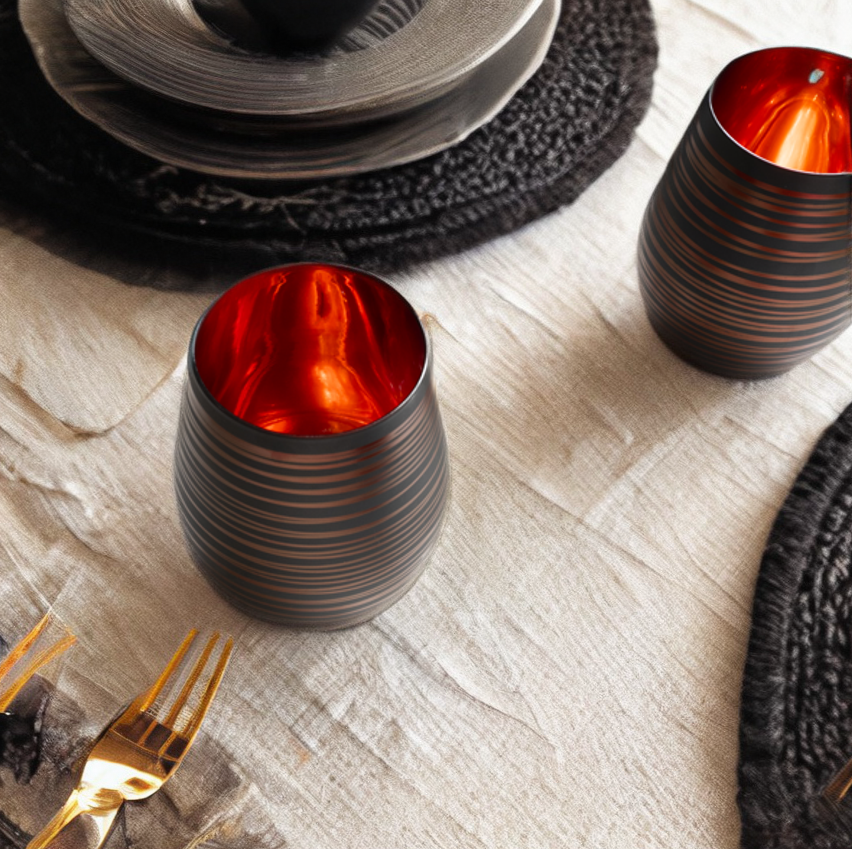 black stemless wine glasses, black tiara glassware, vintage black glassware, black glass cups