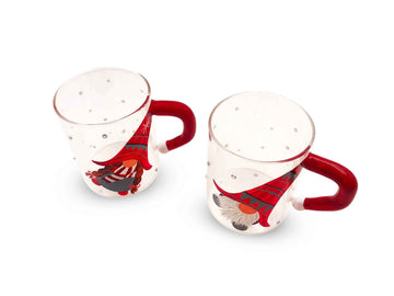 Christmas Coffee Mug (Set of 2) | Painted Gnome Glass Coffee Mug Designs | Gnome Mug | Coffee Bar Decor | Winter Gnome | Espresso Cups |