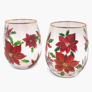 Poinsettia Stemless Wine Glasses (Set of 2)