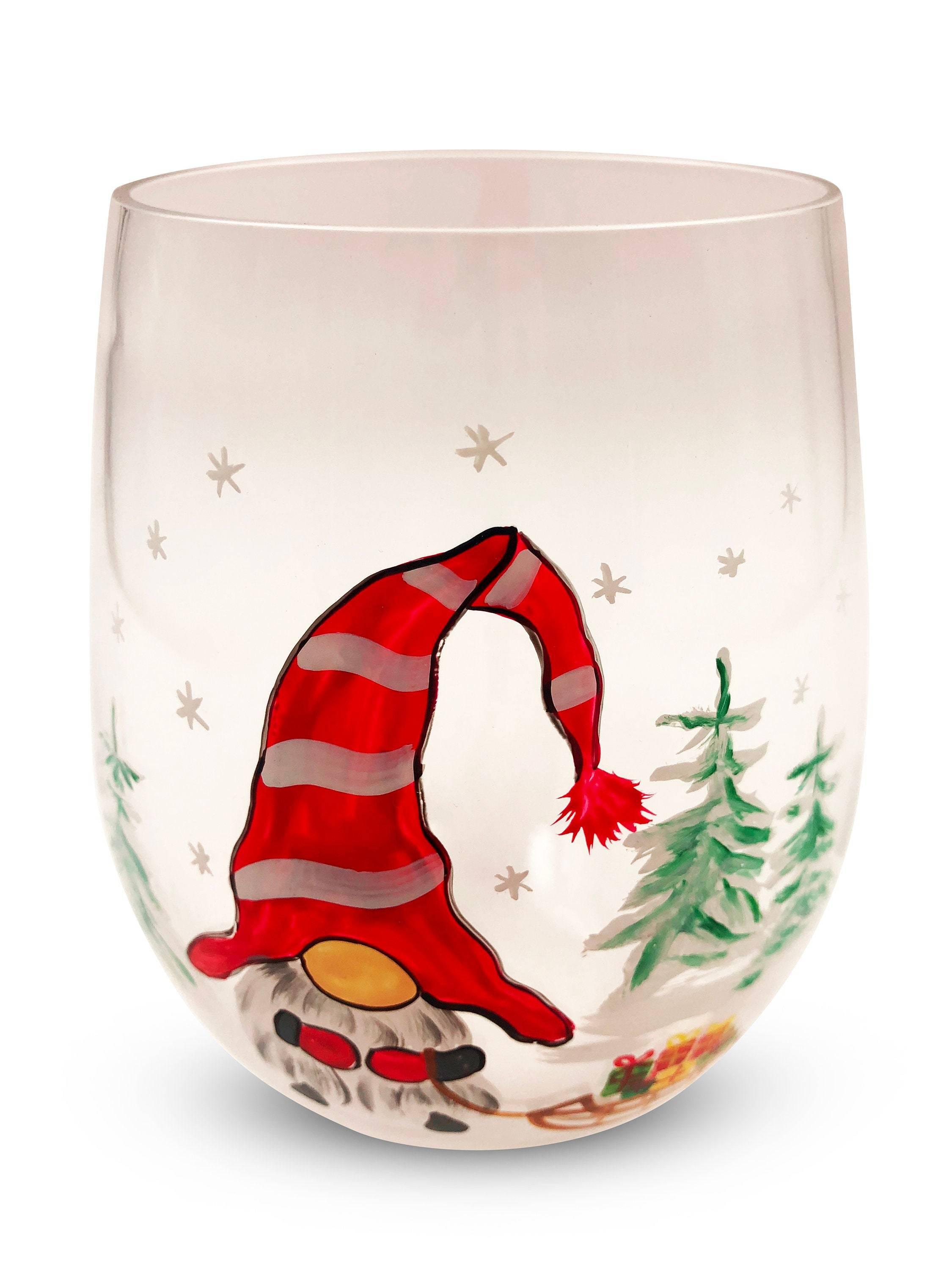 Gnome Wine Glasses (Set of 2) | Painted Wine Glass | Christmas Wine Glasses | Winter Gnome | Gnome Gifts | Christmas Gnome | Christmas Gifts