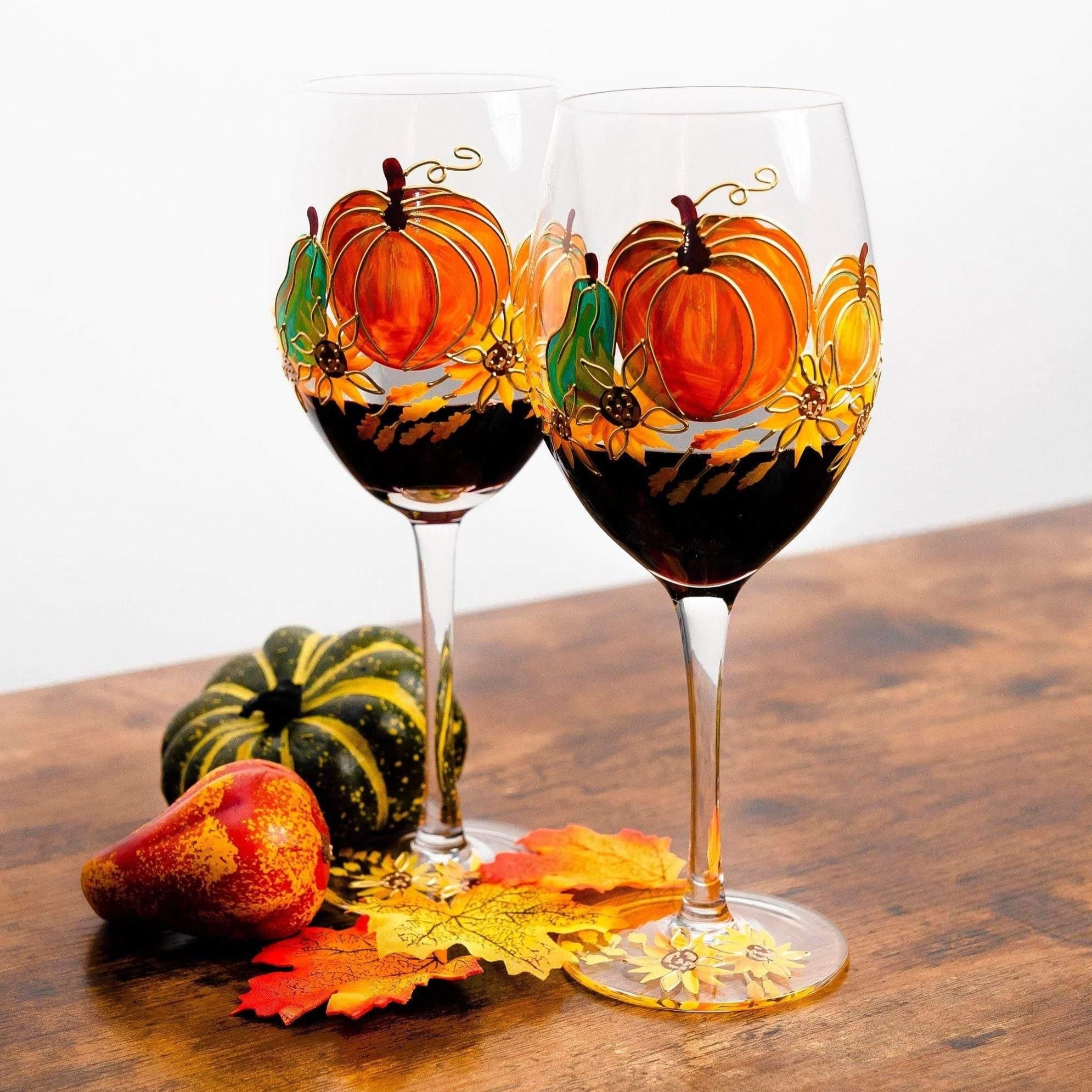 Thanksgiving Wine Glasses (Set of 2) | Thanksgiving Decorations for Table | Fall Wedding Decor | Fall Centerpiece | Pumpkin Mug |